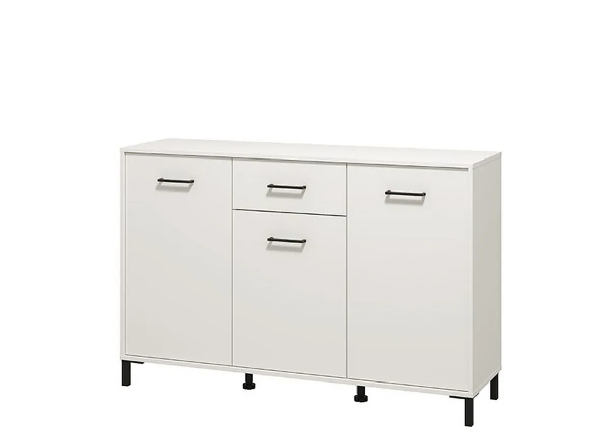 Credenza Bianco Nero 3 Ripiani un Cassetto 138x40x90h cm, 3 Ante - Laerru