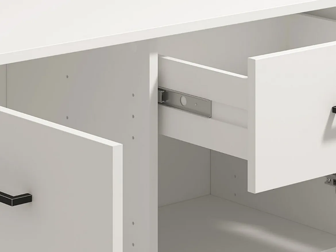 Credenza Bianco Nero 3 Ripiani un Cassetto 138x40x90h cm, 3 Ante - Laerru