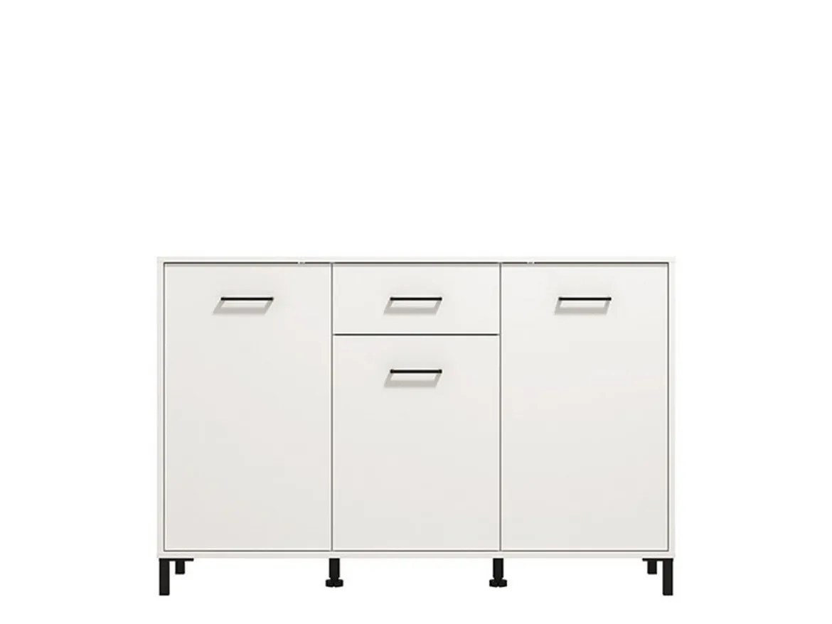Credenza Bianco Nero 3 Ripiani un Cassetto 138x40x90h cm, 3 Ante - Laerru