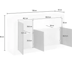 Credenza cemento e ardesia 138x42x86h cm 3 ante - Dolphin