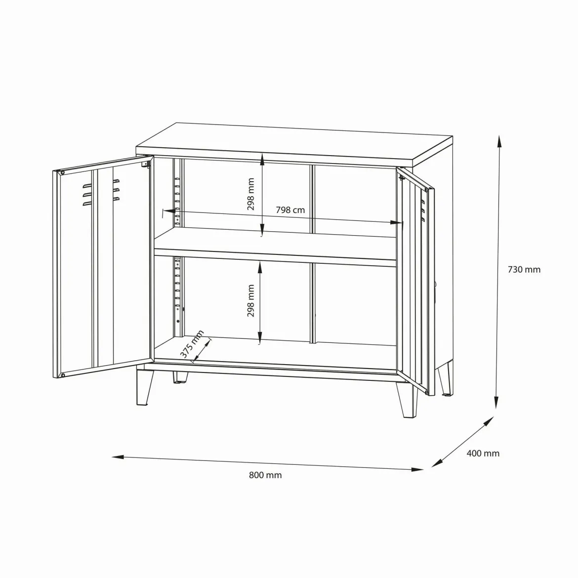 Credenza Conco, 80x40 h73 cm, Ardesia