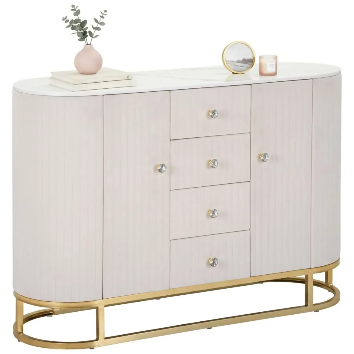 Credenza crema e bianca 120x40x85h cm 2 ante e 4 cassetti - Lodovico