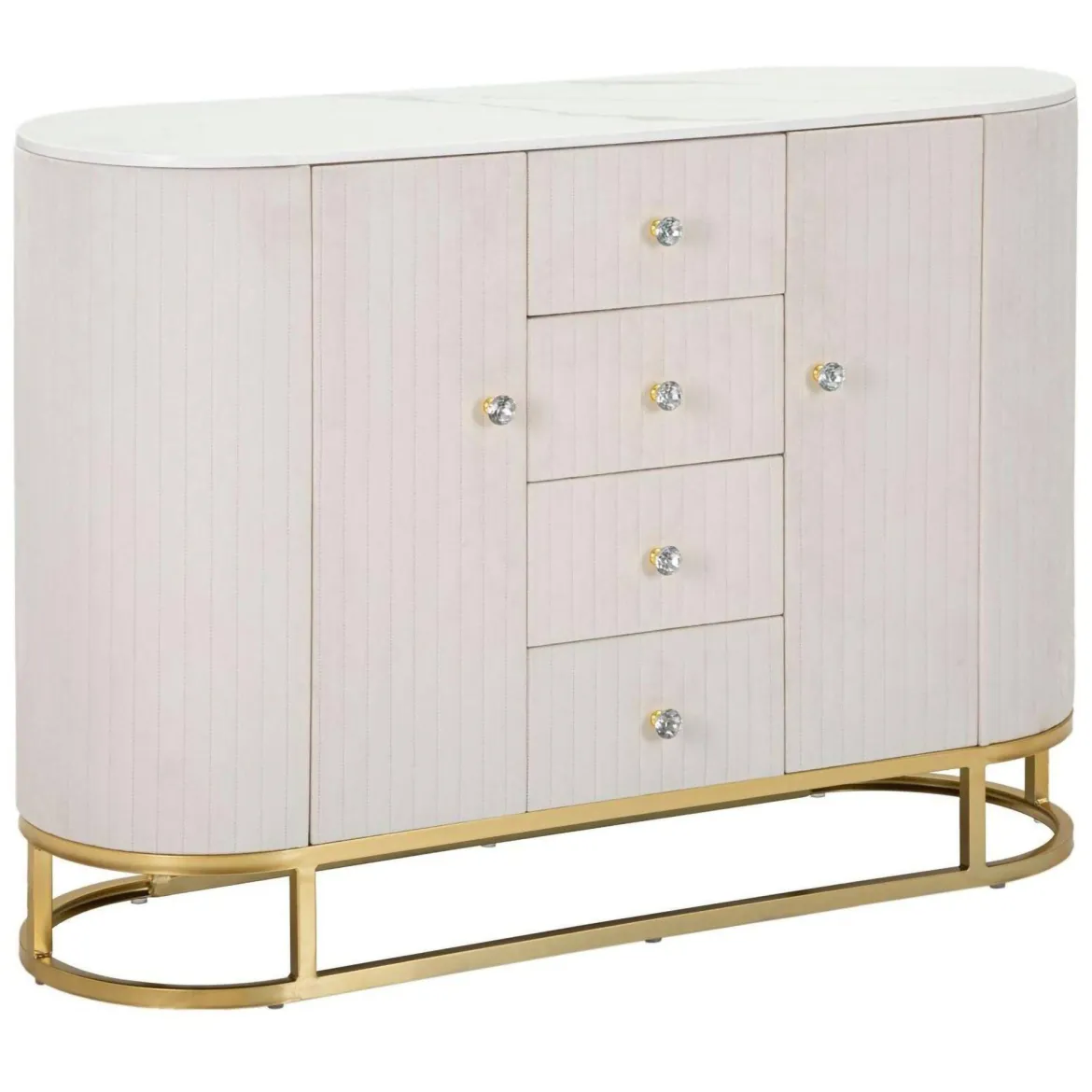 Credenza crema e bianca 120x40x85h cm 2 ante e 4 cassetti - Lodovico