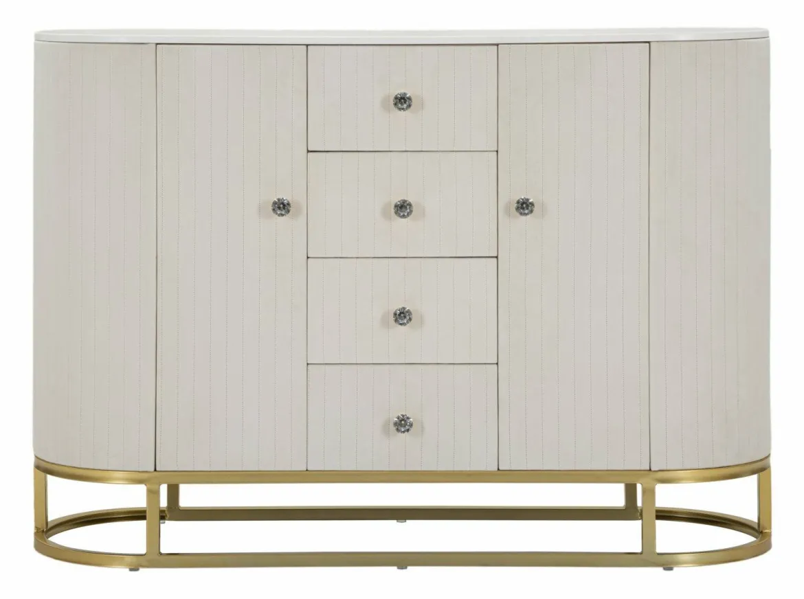 Credenza crema e bianca 120x40x85h cm 2 ante e 4 cassetti - Lodovico