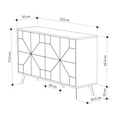 Credenza grigia 123x35x77h cm 6 ante - Earl