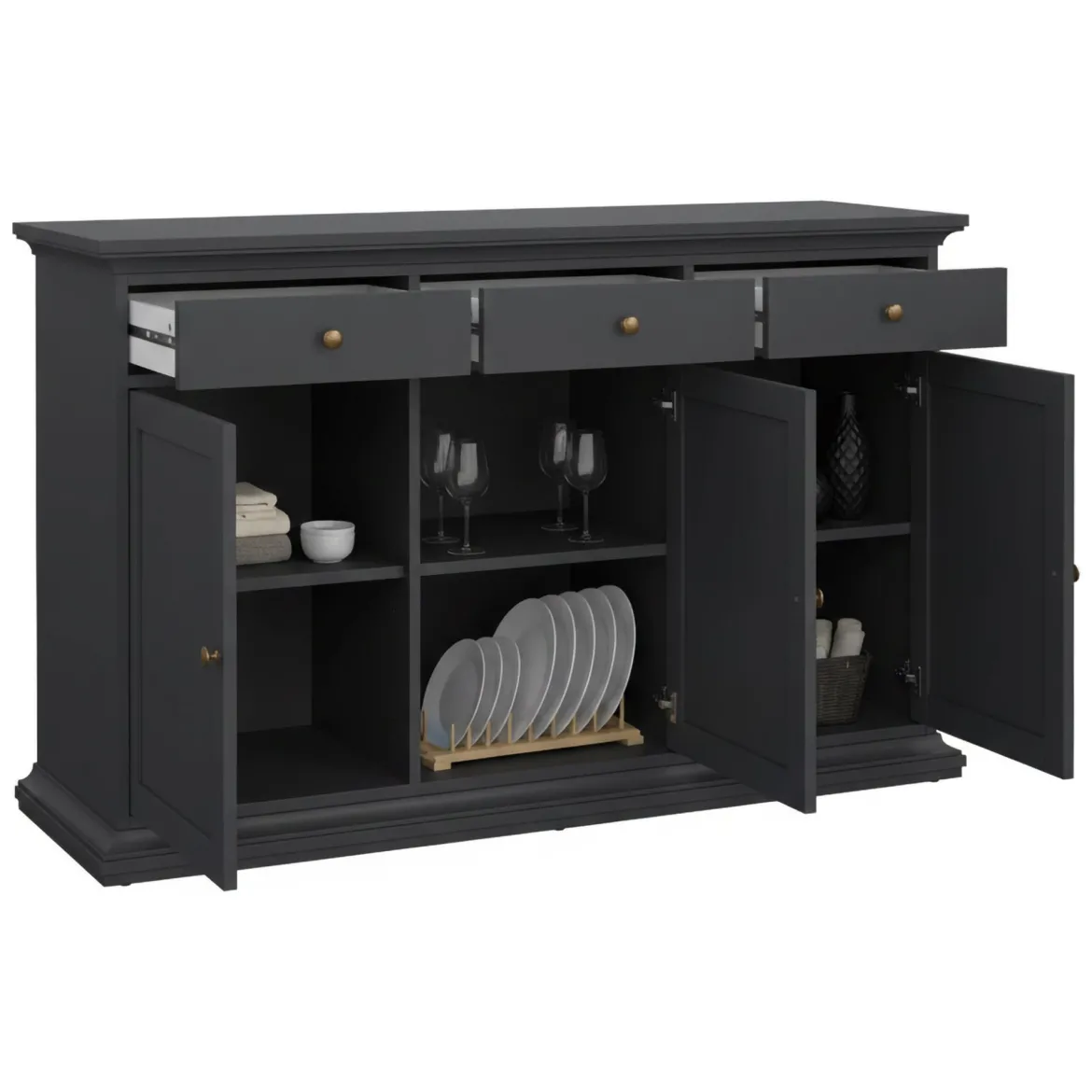 Credenza grigia 143x46x91h cm 3 ante e 3 cassetti - Asola