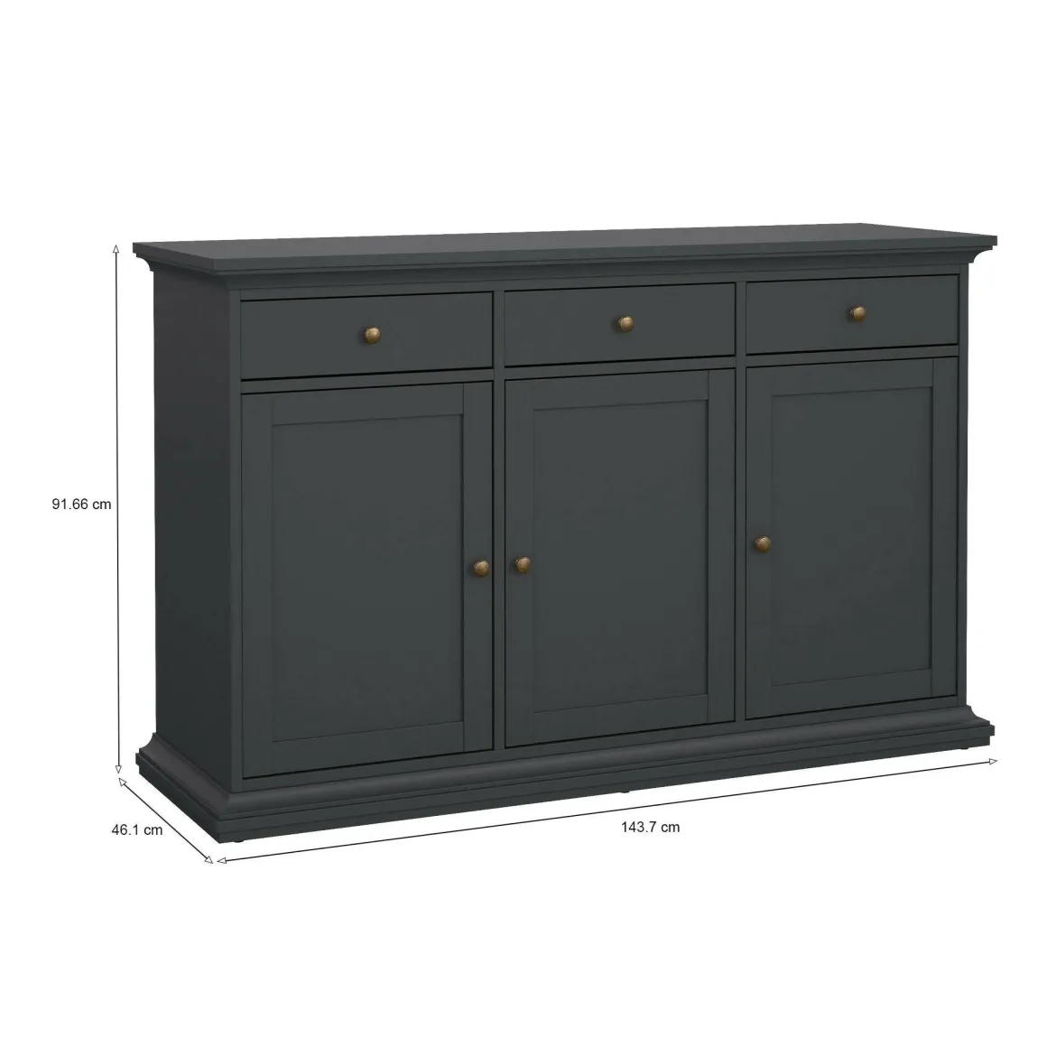 Credenza grigia 143x46x91h cm 3 ante e 3 cassetti - Asola