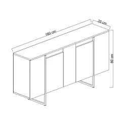 Credenza legno scuro e nera 160x35x80h cm 4 ante - Arta
