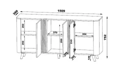 Credenza Loreo, 151x42 h70 cm, Nero e Noce
