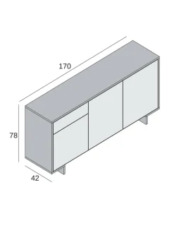 Credenza marrone e legno cannettato 170x42x78h cm 3 ante e 1 cassetto - Aronne
