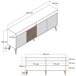 Credenza Marrone Noce 2 Ripiani 4 Ante 180x35x78h cm, 4 Vani - Pollein