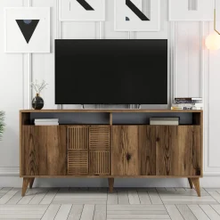 Credenza Marrone Noce 2 Ripiani 4 Ante 180x35x78h cm, 4 Vani - Pollein