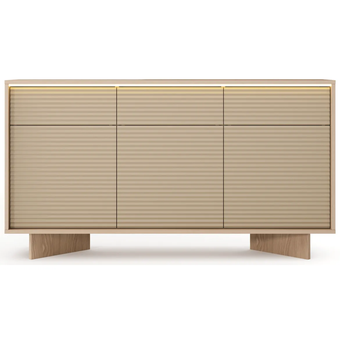Credenza Marrone Rovere Beige 3 Cassetti 3 Ripiani 154x40x84h cm, Apertura Battente, Scorrevole - Hatareta