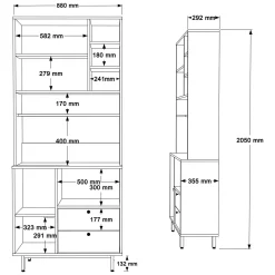 Credenza Marrone Rovere Bianco 3 Ripiani 6 Vani 180x40x81h cm, 4 Ante - Coste