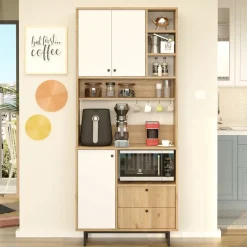 Credenza Marrone Rovere Bianco 3 Ripiani 6 Vani 180x40x81h cm, 4 Ante - Coste