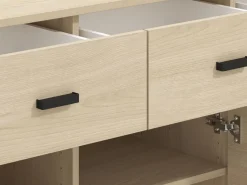 Credenza Marrone Rovere Nero 3 Cassetti 3 Ripiani 138x40x90h cm, Apertura Battente e Scorrevole - Quassolo