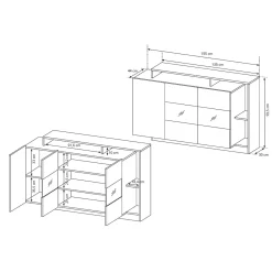 Credenza Marrone Rovere Nero Antracite 5 Ripiani 2 Cassetti 88x36x161h cm, 3 Ante - Paratico