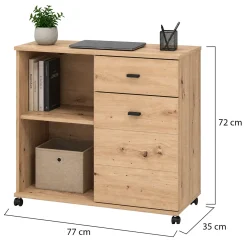 Credenza Marrone Rovere Nodi 2 Ripiani un Cassetto 77x35x72h cm, 3 Vani - Majuli