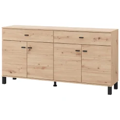 Credenza Marrone Rovere Nodi Nero 2 Cassetti 4 Ripiani 183x40x90h cm, Apertura Battente, Scorrevole - Grondona