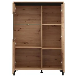 Credenza Marrone Rovere Nodi Nero 4 Ripiani 6 Vani 93x40x135h cm, 2 Ante - Vignate