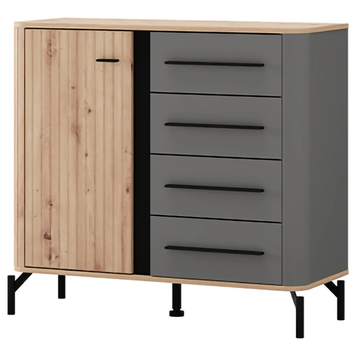 Credenza Marrone Rovere Nodi Nero Antracite 3 Ripiani Apertura Battente 165x40x82h cm, 3 Ante - Hare