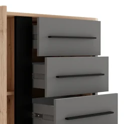 Credenza Marrone Rovere Nodi Nero Antracite 3 Ripiani Apertura Battente 165x40x82h cm, 3 Ante - Hare