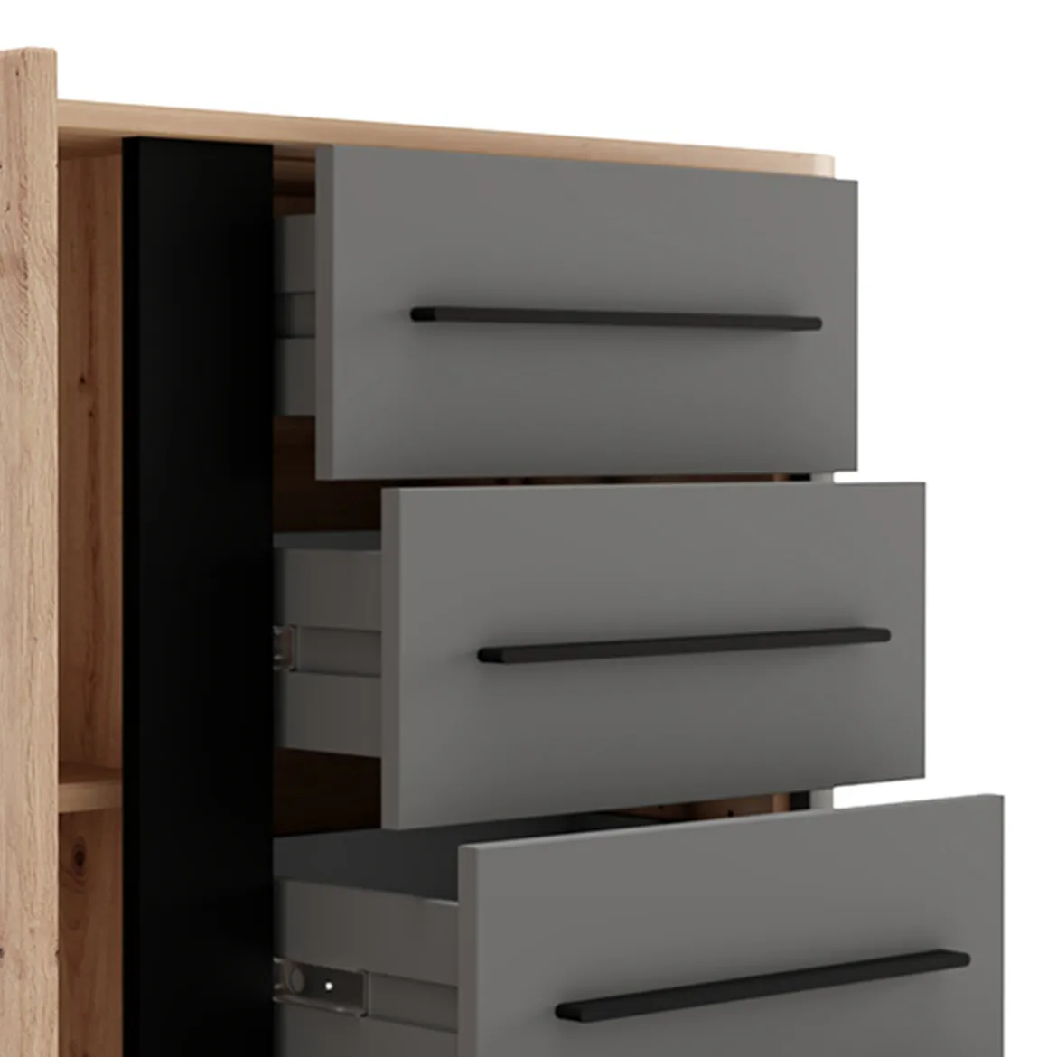Credenza Marrone Rovere Nodi Nero Antracite 3 Ripiani Apertura Battente 165x40x82h cm, 3 Ante - Hare