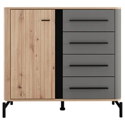 Credenza Marrone Rovere Nodi Nero Antracite 3 Ripiani Apertura Battente 165x40x82h cm, 3 Ante - Hare