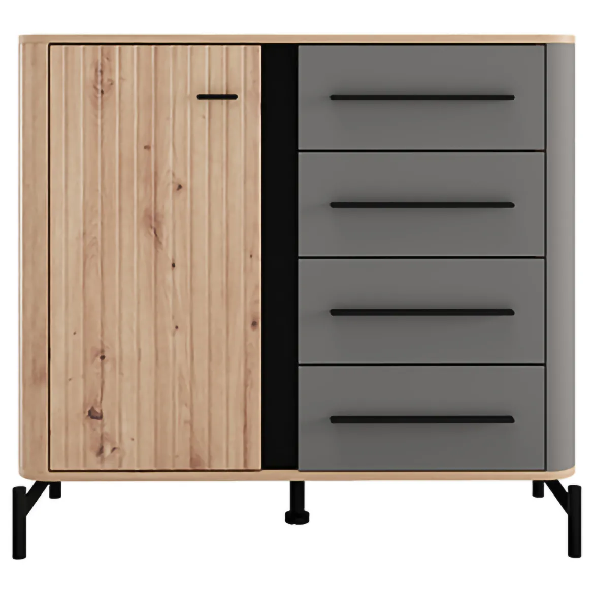 Credenza Marrone Rovere Nodi Nero Antracite 3 Ripiani Apertura Battente 165x40x82h cm, 3 Ante - Hare