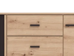 Credenza Marrone Rovere Nodi Nero un Cassetto 3 Ripiani 157x40x90h cm, Apertura Battente e Scorrevole - Guanzate