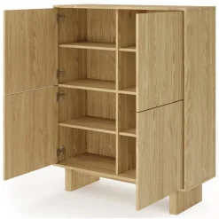 Credenza Marrone Rovere 4 Ripiani Apertura Battente 200x38x80h cm, 4 Ante - Hamomole