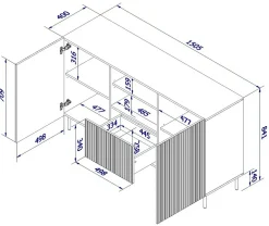 Credenza nera 150x42x82h cm 2 ante e 1 cassetto - Malo