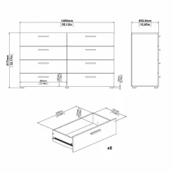 Credenza nera 140x40x82h cm 8 cassetti - Aligon