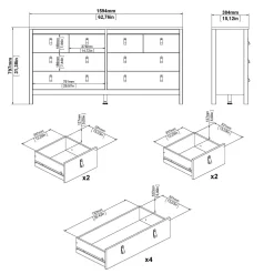 Credenza nera 159x38x79h cm 8 cassetti - Kovsova