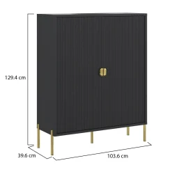 Credenza Nero oro Cassetti 4 Ripiani 203x49x83h cm, Apertura Battente - Viale