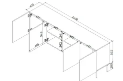 Credenza Nero 2 Ripiani 6 Vani 200.5x42x75h cm, 4 Ante - Carema