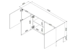 Credenza Nero un Ripiano 3 Vani 150.5x42x75h cm, 3 Ante - Stilo