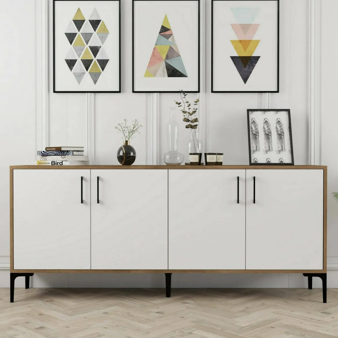 Credenza noce e bianca 180x35x78h cm 4 ante - Agape