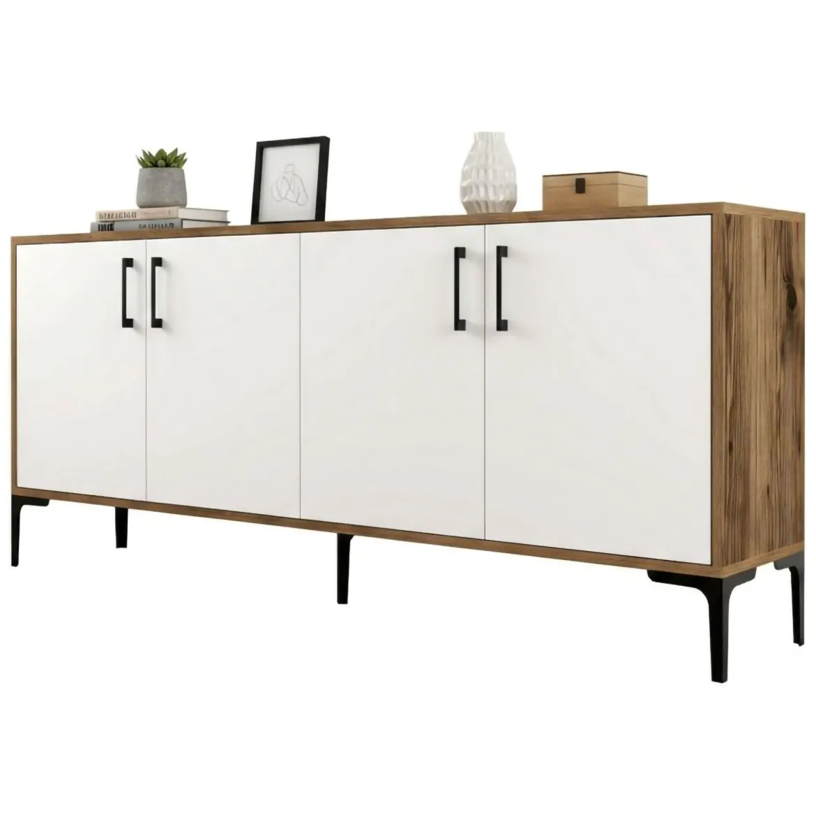 Credenza noce e bianca 180x35x78h cm 4 ante - Agape