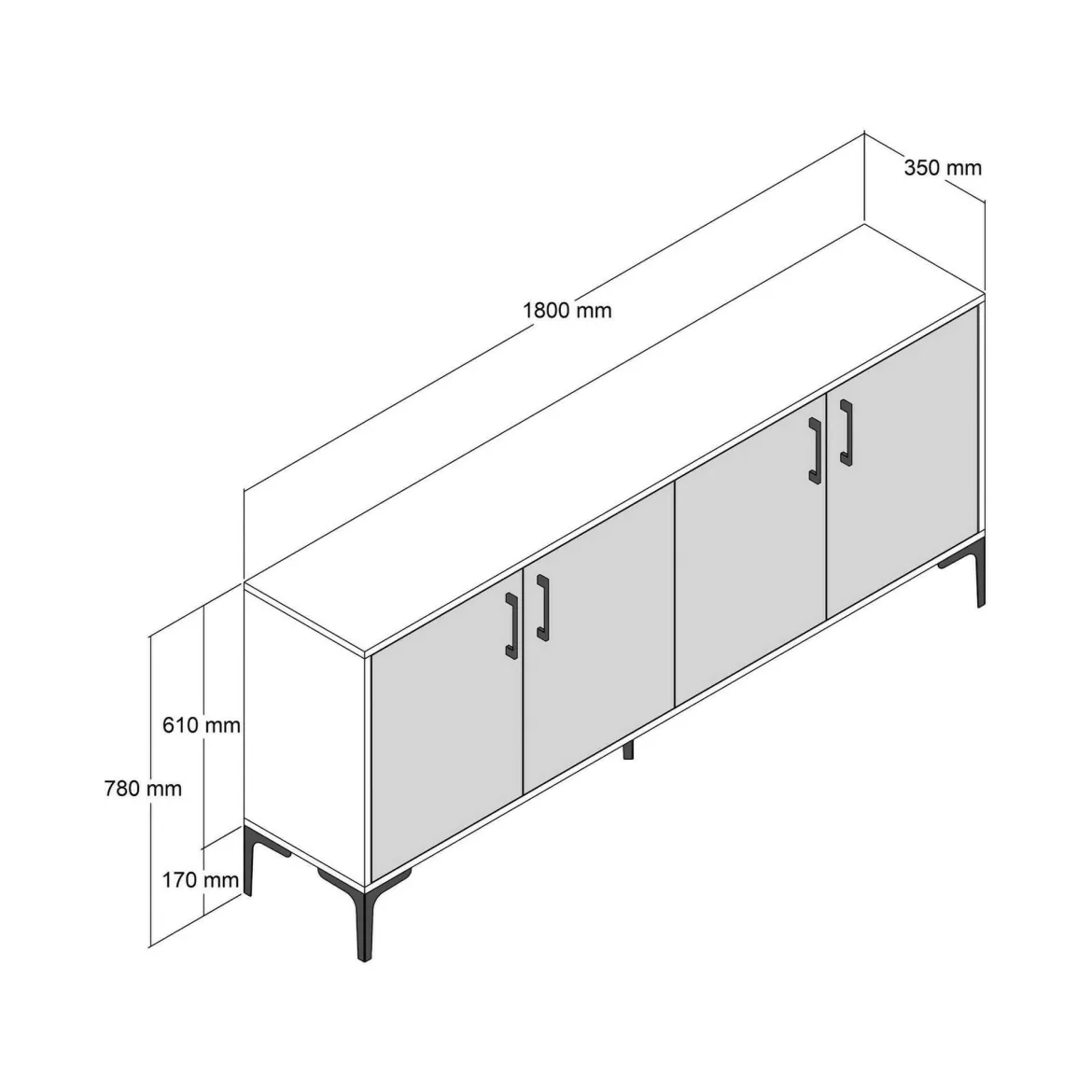 Credenza noce e bianca 180x35x78h cm 4 ante - Agape