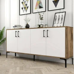 Credenza noce e bianca 180x35x78h cm 4 ante - Agape