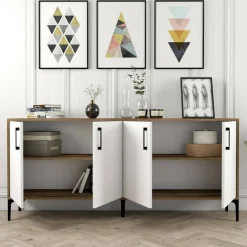 Credenza noce e bianca 180x35x78h cm 4 ante - Agape