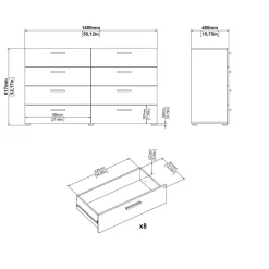 Credenza noce 140x40x81h cm 8 cassetti - Phethai
