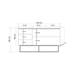 Credenza quercia e nera 140x45x80h cm 3 ante - Arjuna