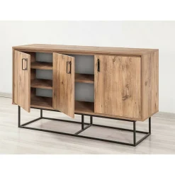 Credenza quercia e nera 140x45x80h cm 3 ante - Arjuna
