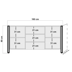 Credenza quercia e nera 160x45x80h cm 2 ante e 3 cassetti - Cimaron