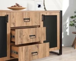 Credenza quercia e nera 160x45x80h cm 2 ante e 3 cassetti - Cimaron