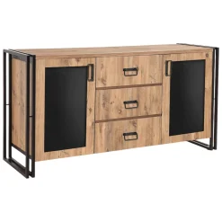 Credenza quercia e nera 160x45x80h cm 2 ante e 3 cassetti - Cimaron