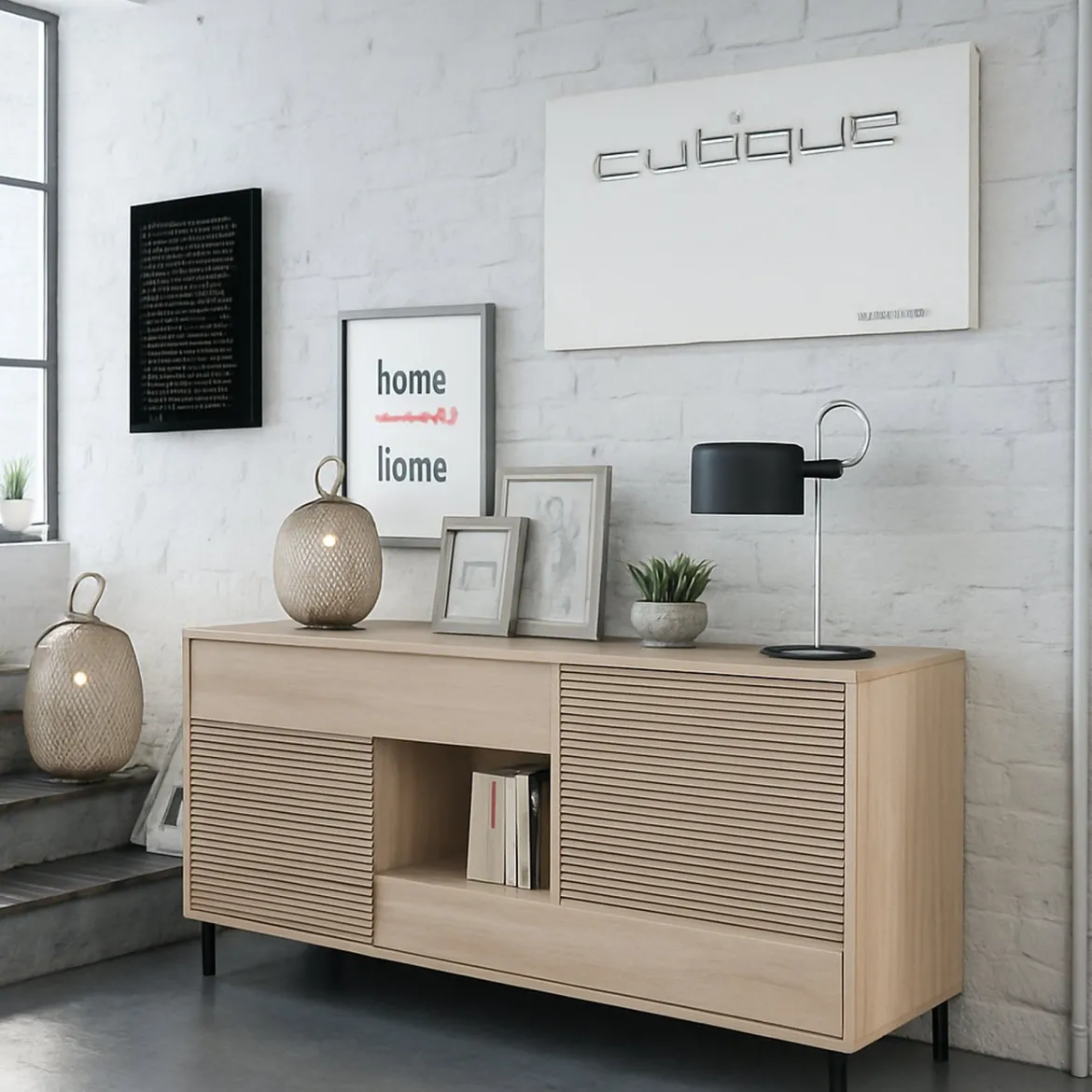 Credenza rovere cannettato 151x41x80h cm 2 ante e 2 cassetti - Abib