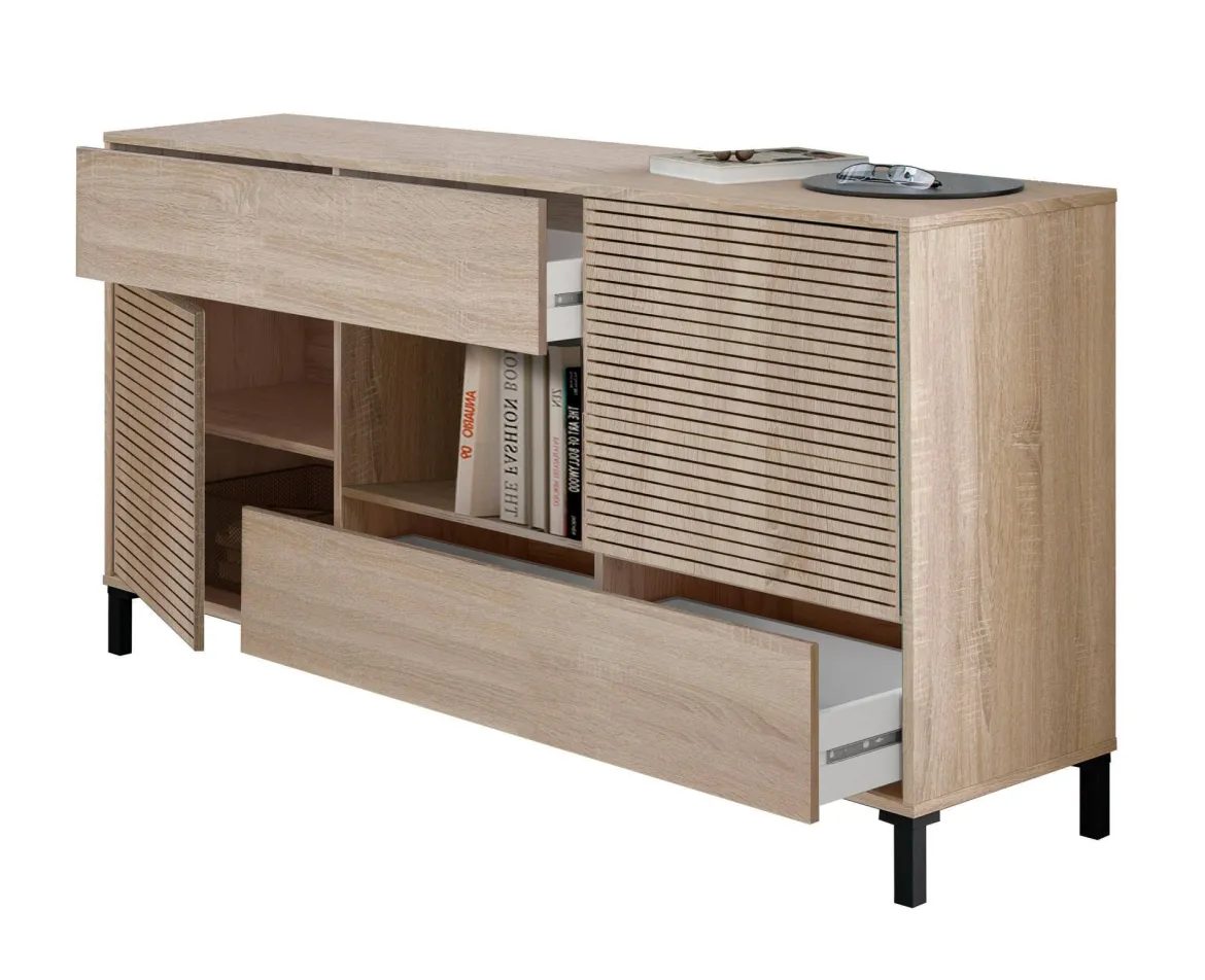 Credenza rovere cannettato 151x41x80h cm 2 ante e 2 cassetti - Abib